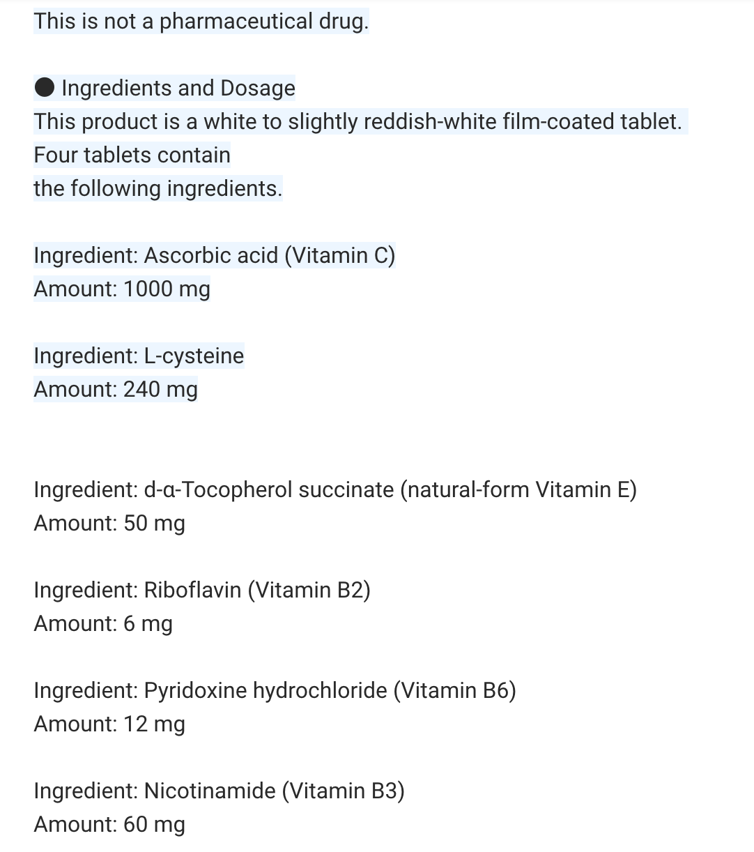 【 Transino White C Clear 】240 Tablets for 60 days from Japan