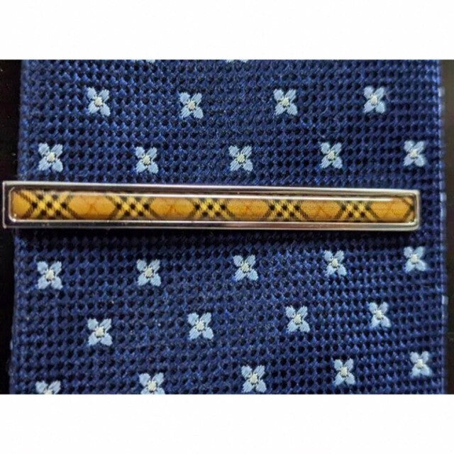 Burberry Tie clip bar pin Brown Nova check Silver color 6cm no Box Men's Jewelry