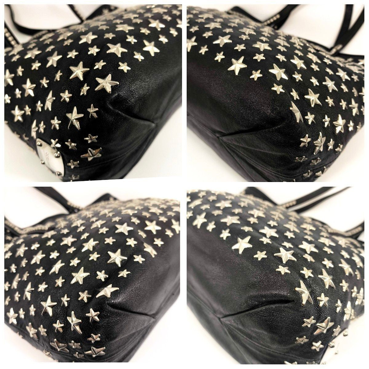 Jimmy Choo Scarlet Star Studded Leather Tote Bag Black Italy Auth Rare