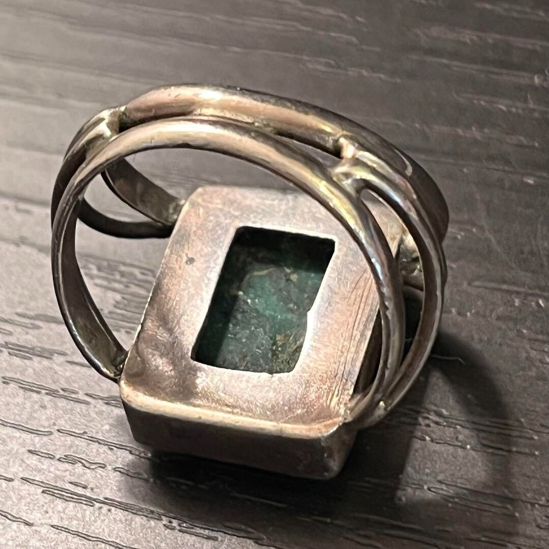 Vintage No. 13 Silver Malachite Ring 1.9cm Wide Unique Design