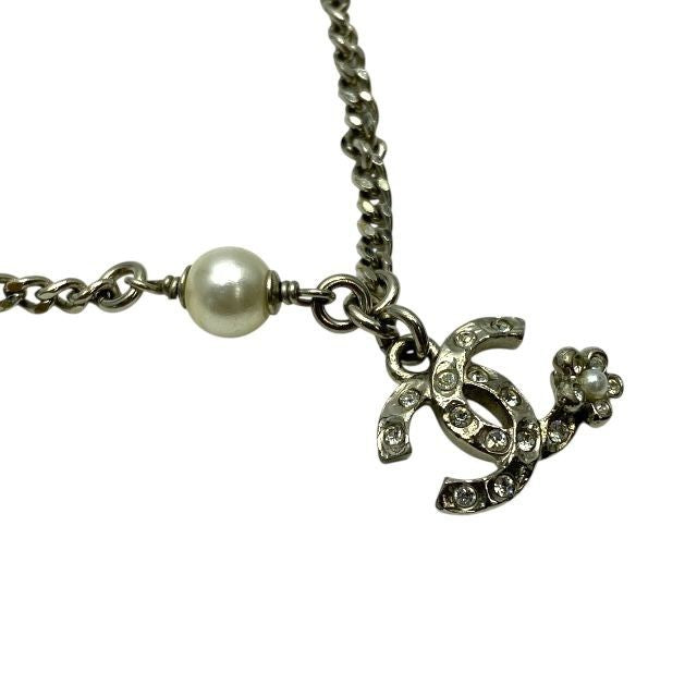 CHANEL Bracelet C21B Coco Mark Accessory Jewelry Pearl Rhine Silver