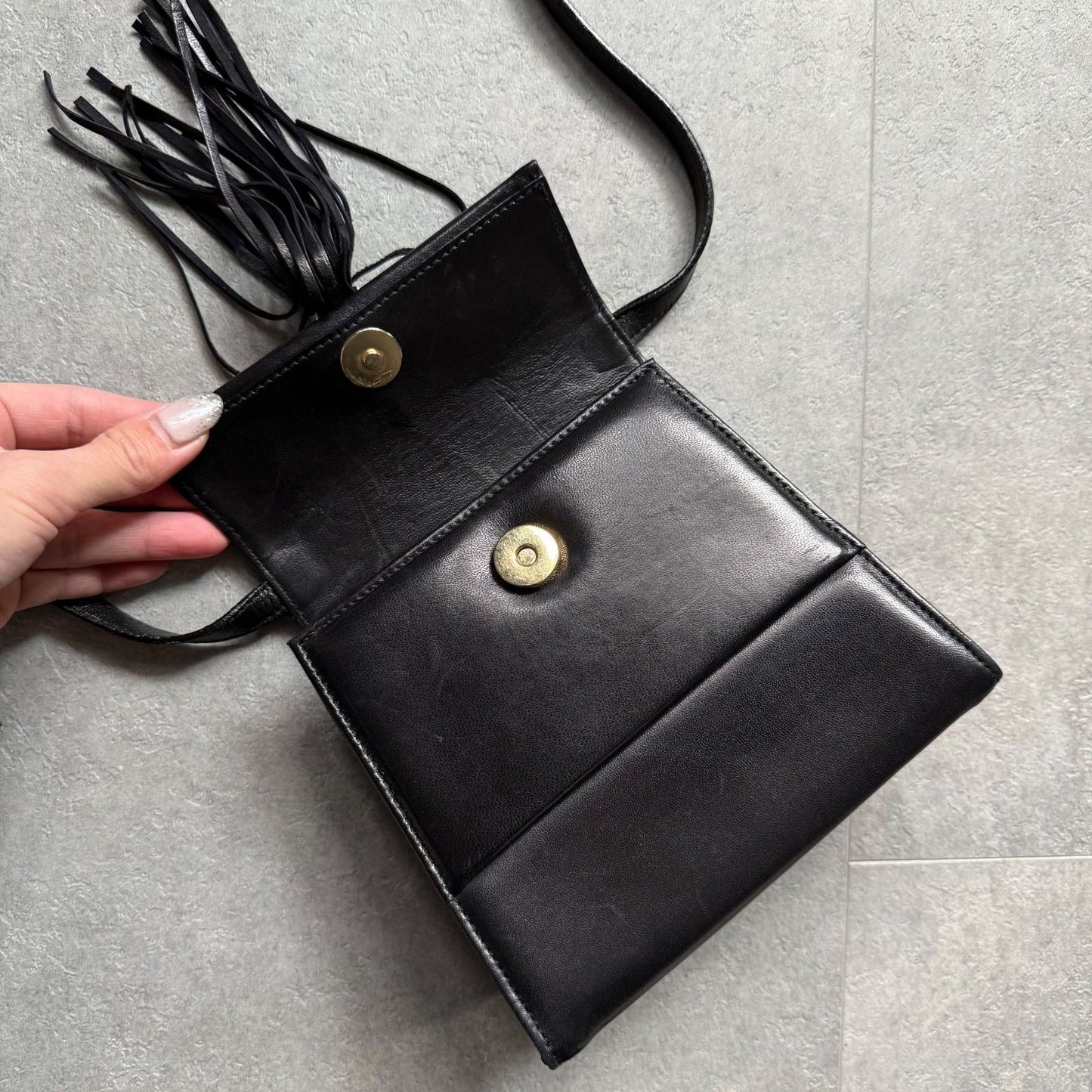 Salvatore Ferragamo Fringe Mini Shoulder Bag Leather Black Gold Authentic Rare