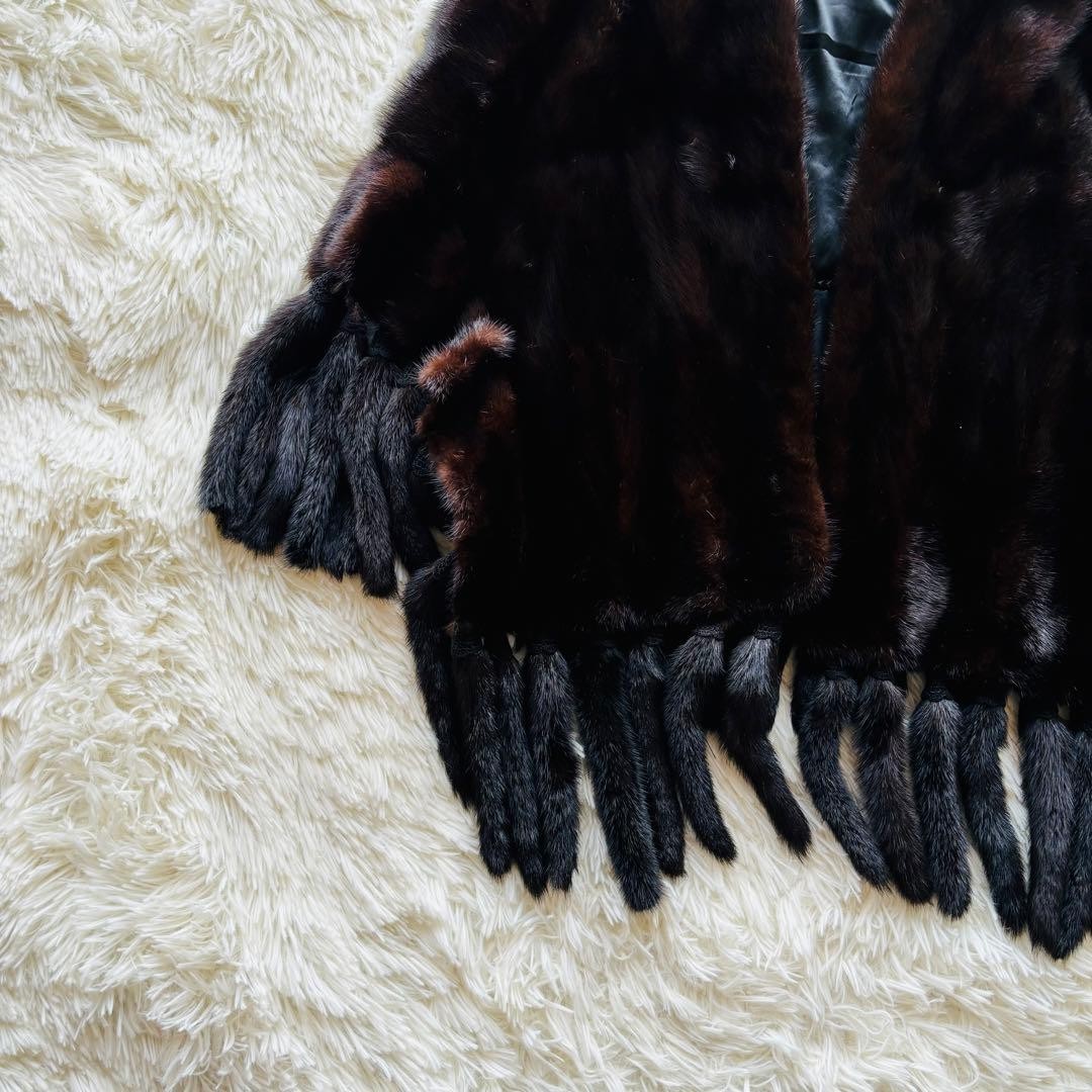Rare SAGA MINK ROYAL Brown Fringe Shawl Poncho Large