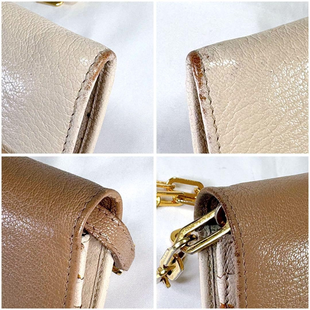Miu Miu Chain Wallet Leather Pink Gold Auth am8441