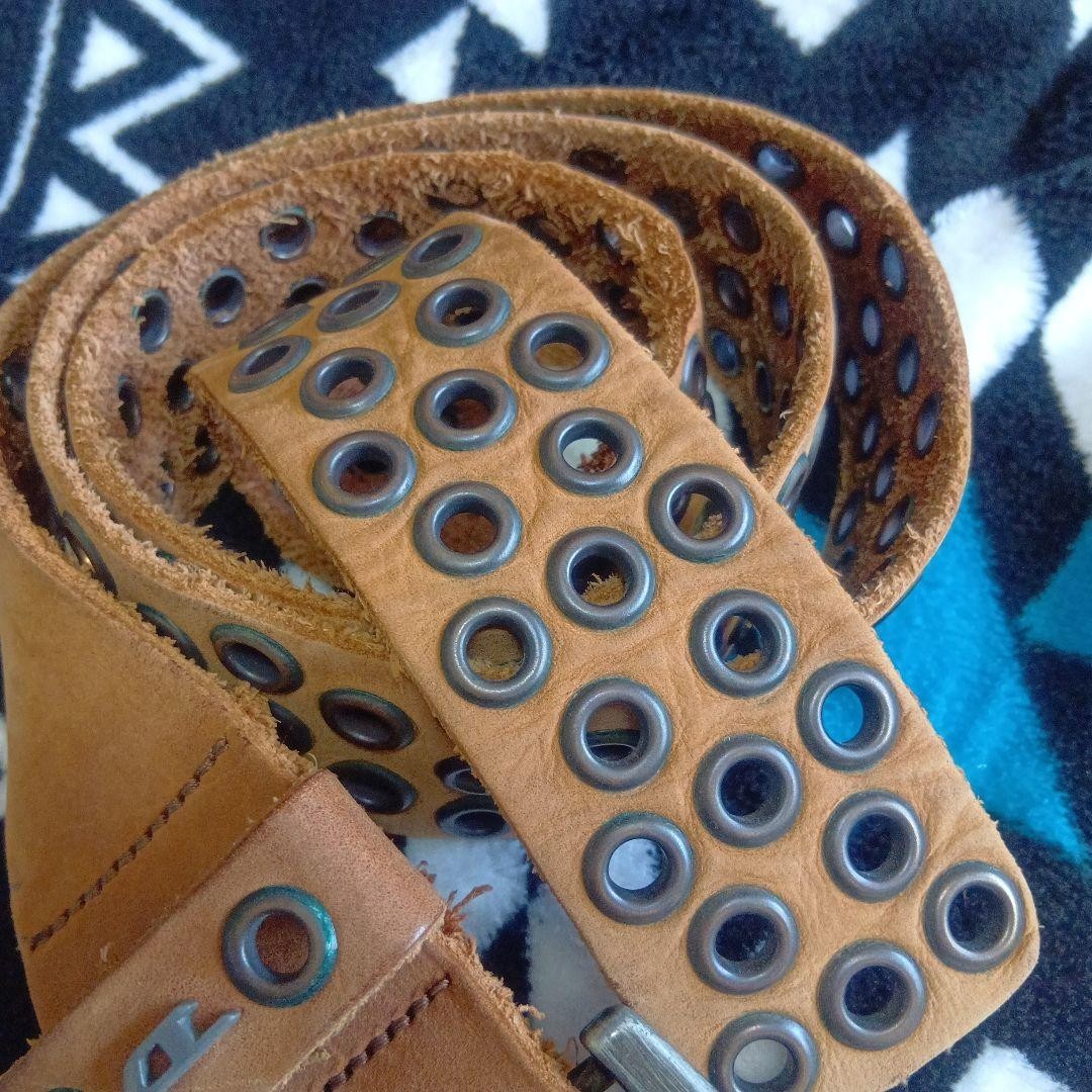 Diesel Men Old Leather Belt Studs 90S Grunge Y2K Perforated Design Luxury Sleek