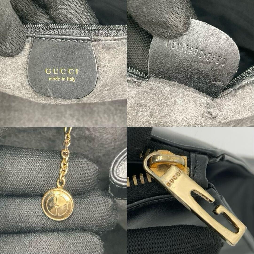 VINTAGE OLD Gucci Black Leather Handbag Business Bag