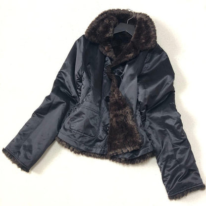 Max Mara reversible Fur Jacket Coat Blouson Women Size 44 Brown Black