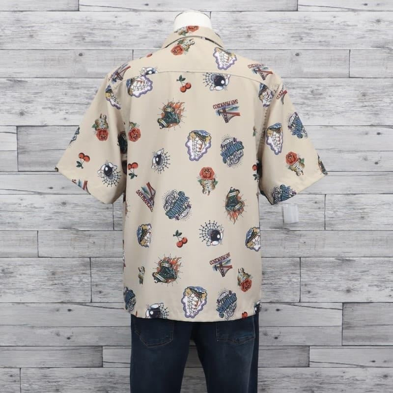 Rare Ben Davis Ink Full Pattern Tattoo Print Open Collar Shirt L
