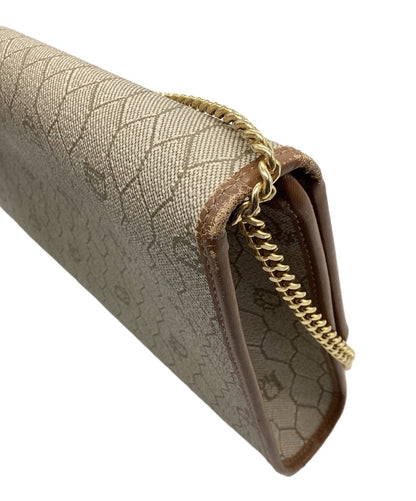 Dior Honeycomb Chain Shoulder Crossbody Bag Beige Canvas Leather Vintage Auth