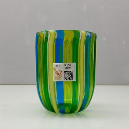Murano Glass Light Blue Green Yellow Line Glass, Venice, Handmade, Used
