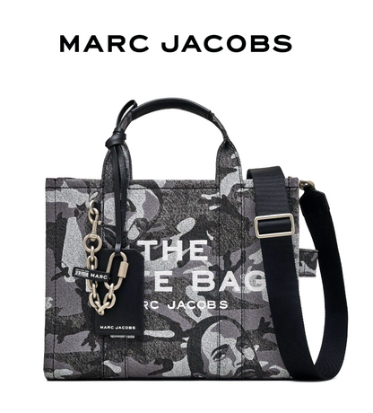 MARC JACOBS The Marc Camo Denim 2way Tote Bag Medium Signature Product Logo New