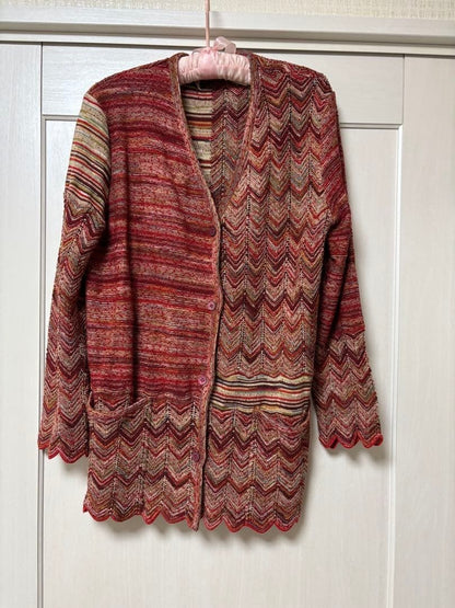 Missoni Women XL Zigzag Pattern Cardigan 48 Luxury Elegant Unique Italian Used