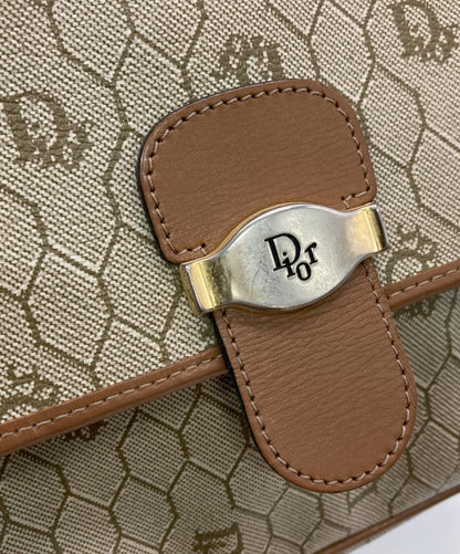 Dior Honeycomb Shoulder Crossbody Bag Beige Canvas Leather Vintage Auth 1121