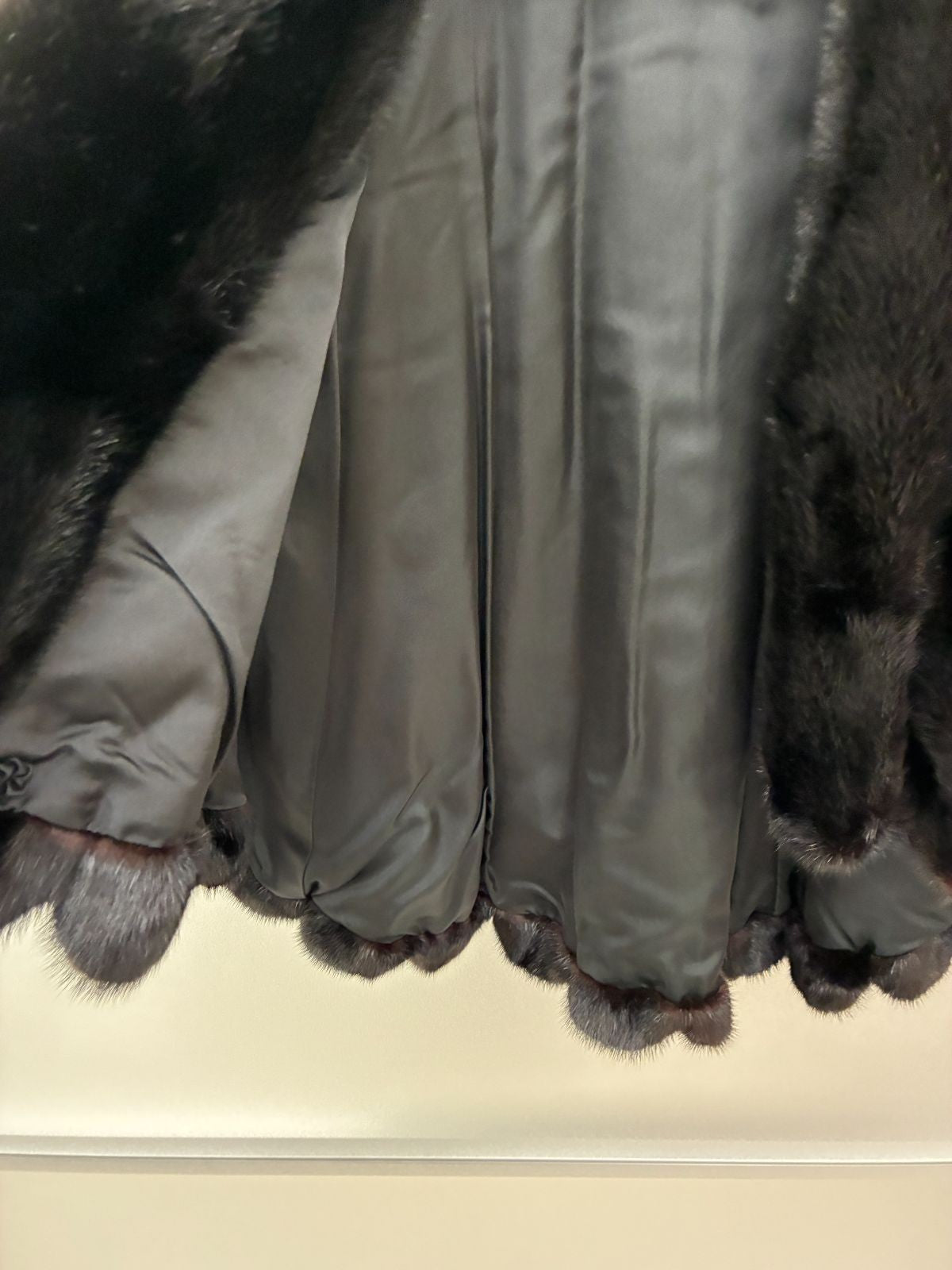 LANVIN Vintage Black Mink Real Fur Poncho Mantle Cape Coat Gold Saga Japan