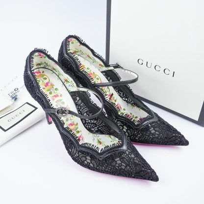 Gucci Women's Black Lace High Heels Pointed Toe 7.5US Stiletto Pre-owned