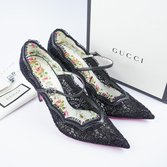 Gucci Women's Black Lace High Heels Pointed Toe 7.5US Stiletto Pre-owned