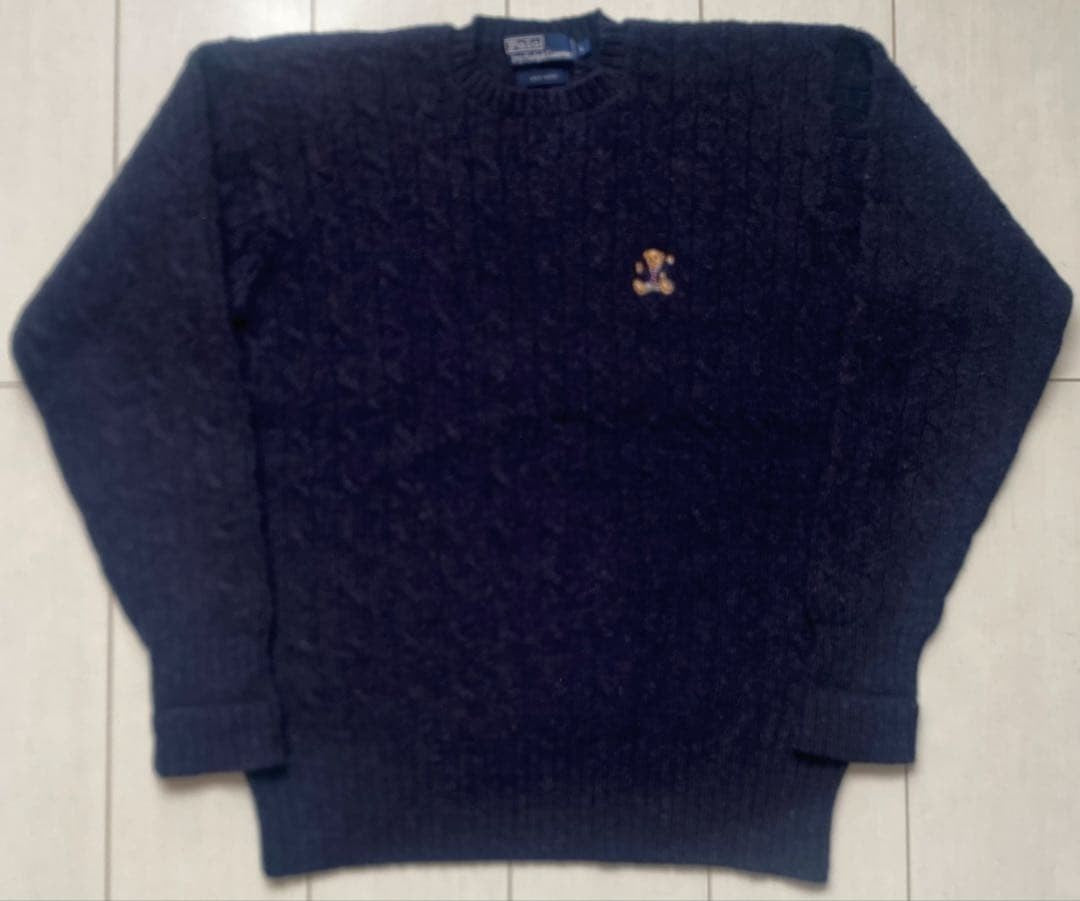 90s POLO BEAR Polo Bear Ralph Lauren Knit Sweater Navy