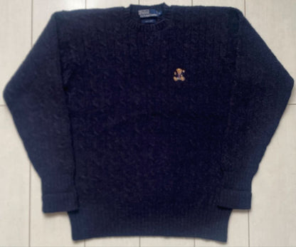 90s POLO BEAR Polo Bear Ralph Lauren Knit Sweater Navy