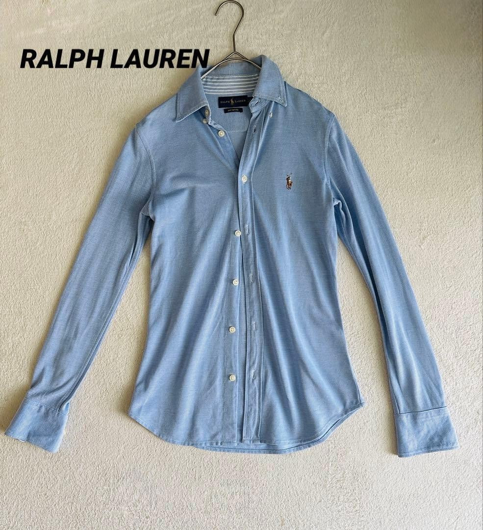 Ralph Lauren Embroidery Light Blue Knit Oxford Shirt XS S Japan