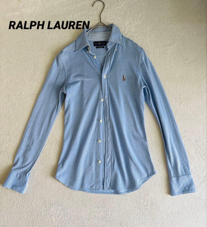 Ralph Lauren Embroidery Light Blue Knit Oxford Shirt XS S Japan