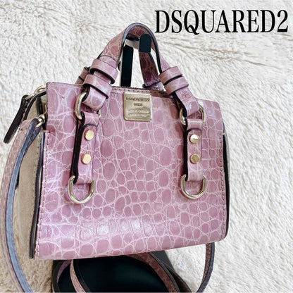 Dsquared2 Croco Embossed Suede 2Way Shoulder Handbag Pink Used Ex+ Authentic JPN