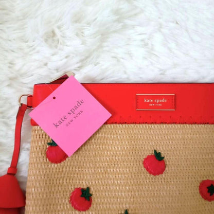 Kate Spade Tomato Clutch Bag Straw Summer Novelty embellished Clutch bag