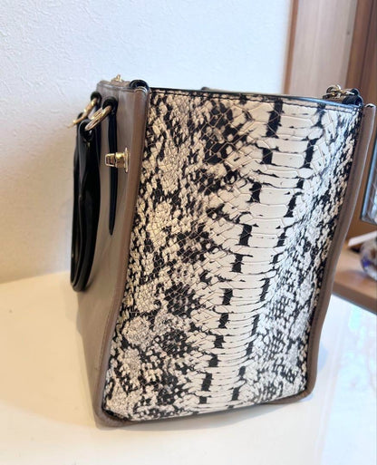 COACH Hand Bag Tote Bag Gray Leather Snake pattern Women's USED FROM JAPAN