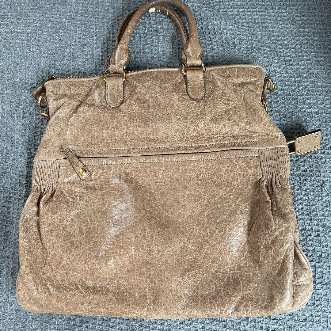 miumiu handbag shoulder 3way leather beige women's USED FROM JAPAN