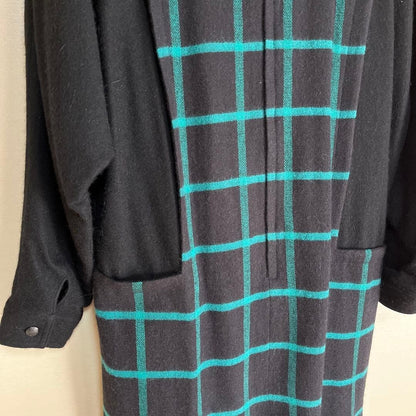 Mari Mura Black Turquoise Check Dress Wool Retro Mari Mura
