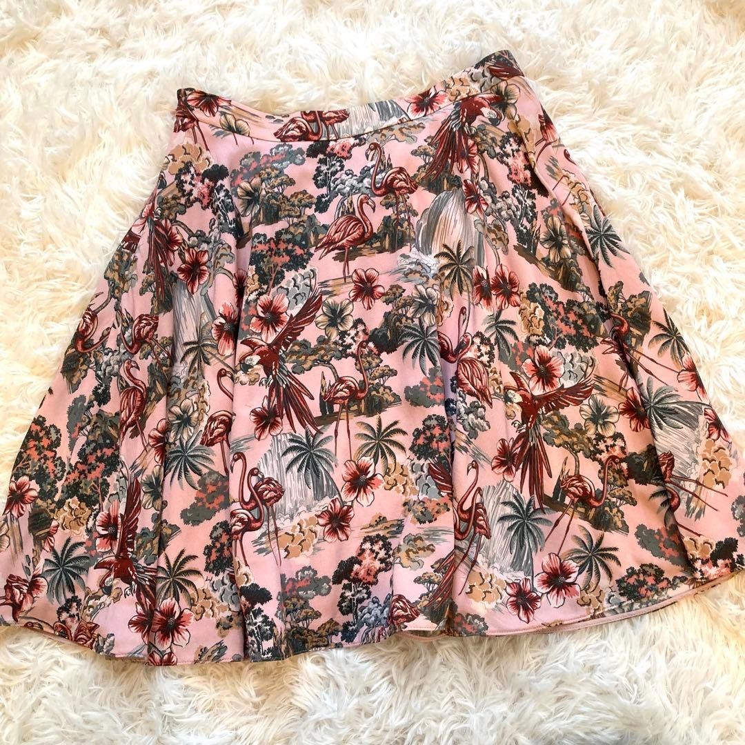 Miu Miu Flare Skirt Size M Pink Flamingo Print Floral Design
