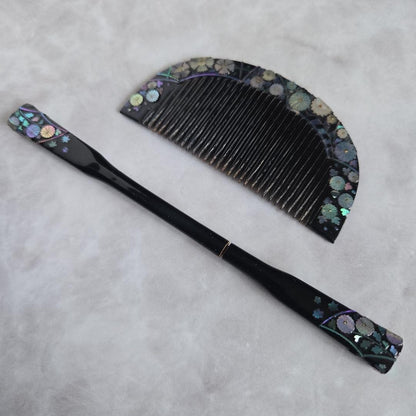 Japanese Hairpin, Comb, Black Lacquer, Mother-Of-Pearl, Hair Ornament, , N5, , C