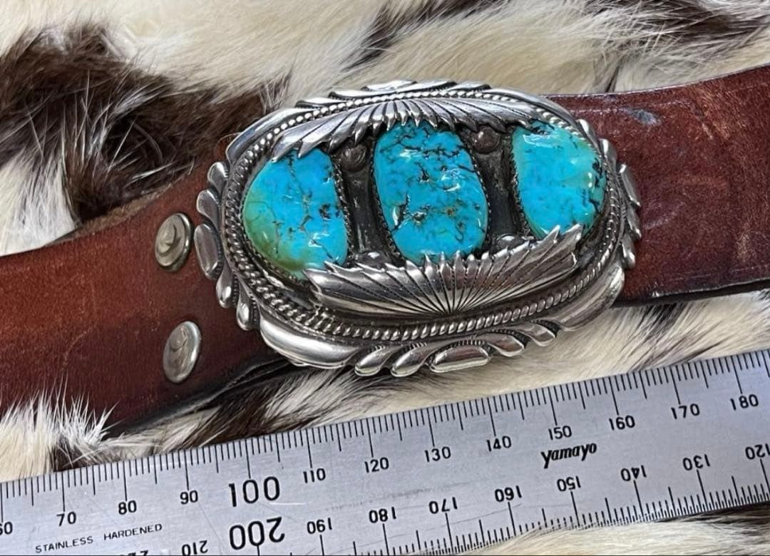 Robert & Bernice Leekya Buckle Indian Jewelry ZUNI Triple Turquoise TQ Kingsman