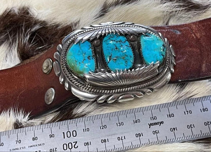 Robert & Bernice Leekya Buckle Indian Jewelry ZUNI Triple Turquoise TQ Kingsman