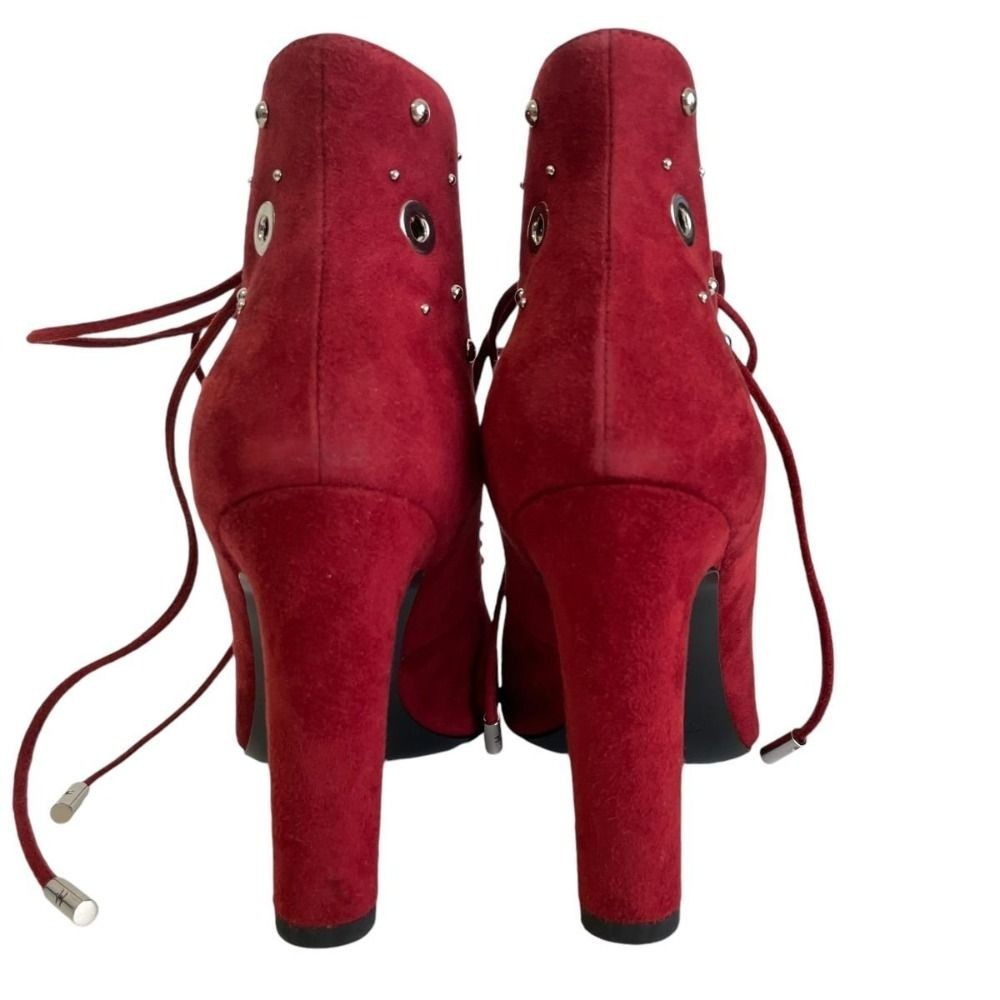 HERMES Suede Open Toe Lace-Up Bootie Short Boots 36 Approx. 9.1"" Red Women USED