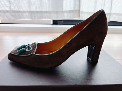 HERMES Suede Tassel Pumps Women's Size 35 From Japan i17309