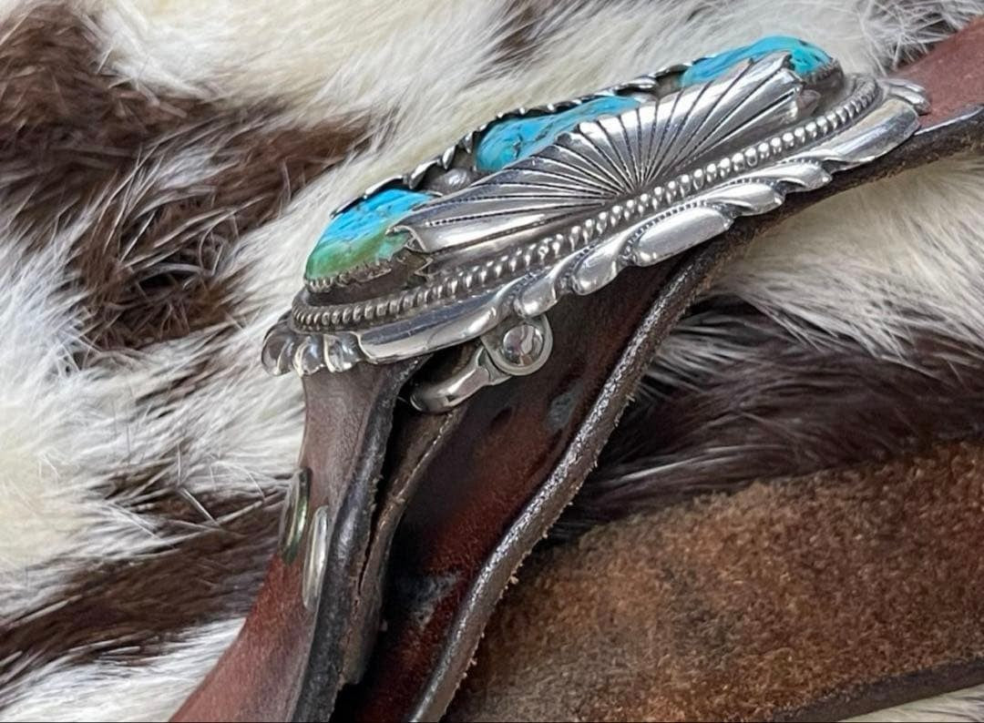 Robert & Bernice Leekya Buckle Indian Jewelry ZUNI Triple Turquoise TQ Kingsman