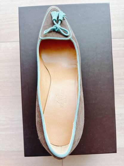 HERMES Suede Tassel Pumps Women's Size 35 From Japan i17309