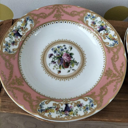 Andrea by Sadek Collection Sevres Blue Pink Deep Plate Soup Plate 21cm 5 Set
