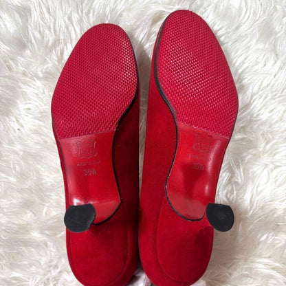 Rare Christian Louboutin Red Suede Ribbon Heels Pumps Size 35.5 (US 5)