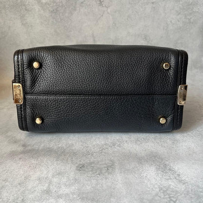 Coach 2way Leather Shoulder Bag Navy Pebbled Gold Turn Lock Detachable Strap