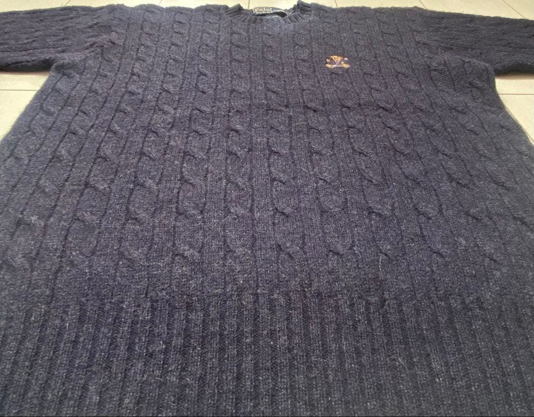 90s POLO BEAR Polo Bear Ralph Lauren Knit Sweater Navy