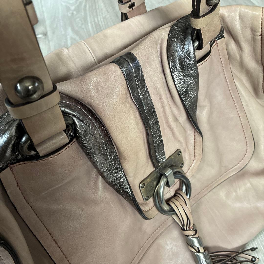 FRANCESCO BIASIA Tote bag Leather Pink Beige Authentic