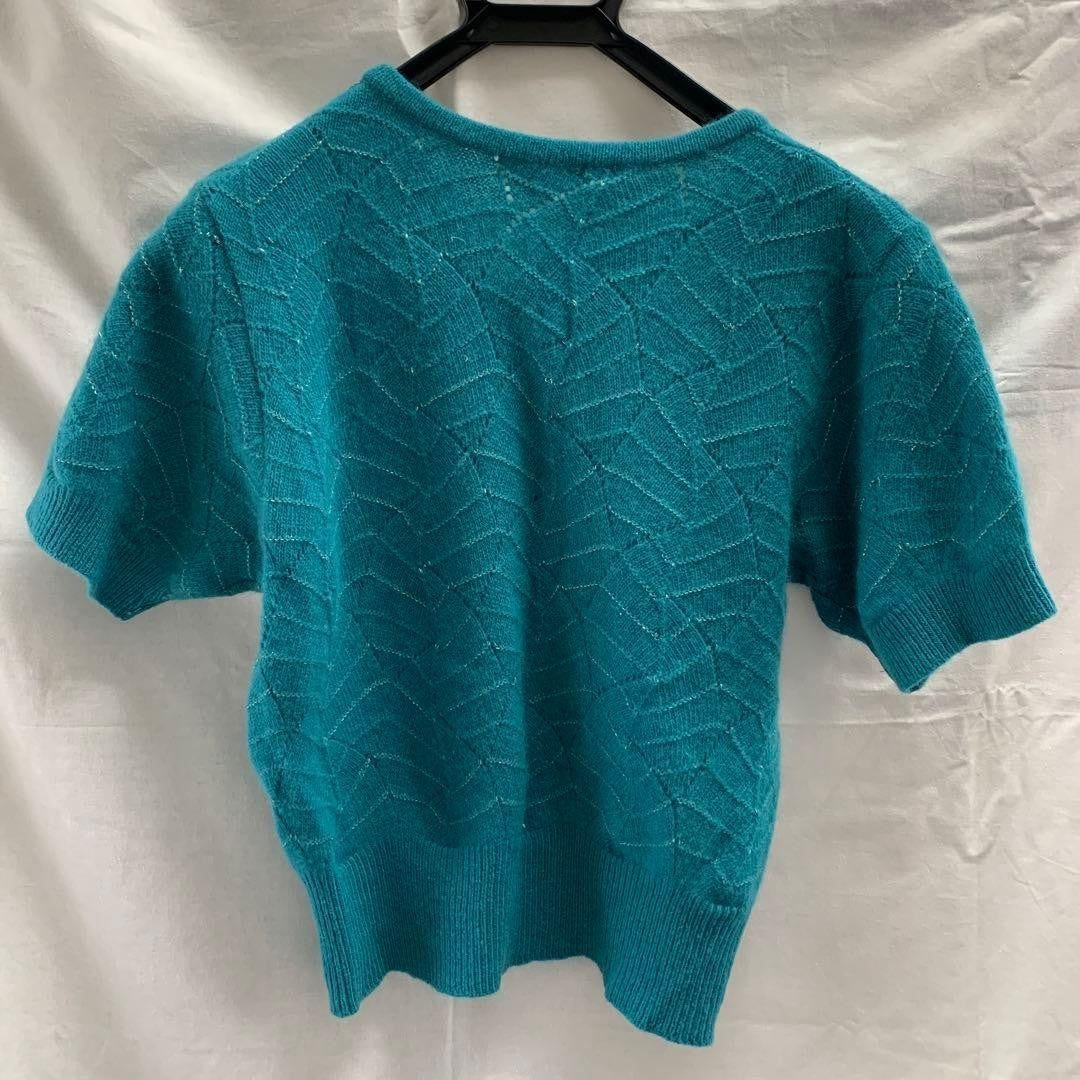 Turquoise knitted pattern cardigan with sequinned trim, size L