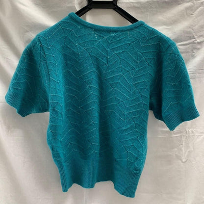 Turquoise knitted pattern cardigan with sequinned trim, size L