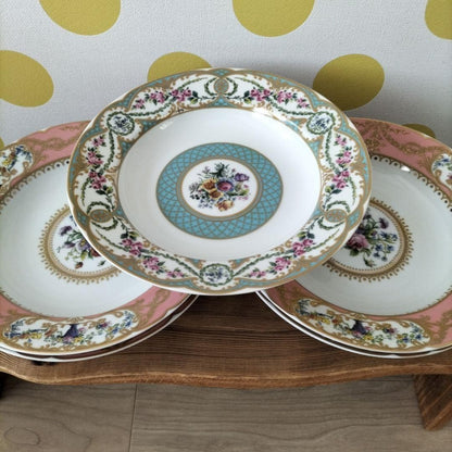 Andrea by Sadek Collection Sevres Blue Pink Deep Plate Soup Plate 21cm 5 Set