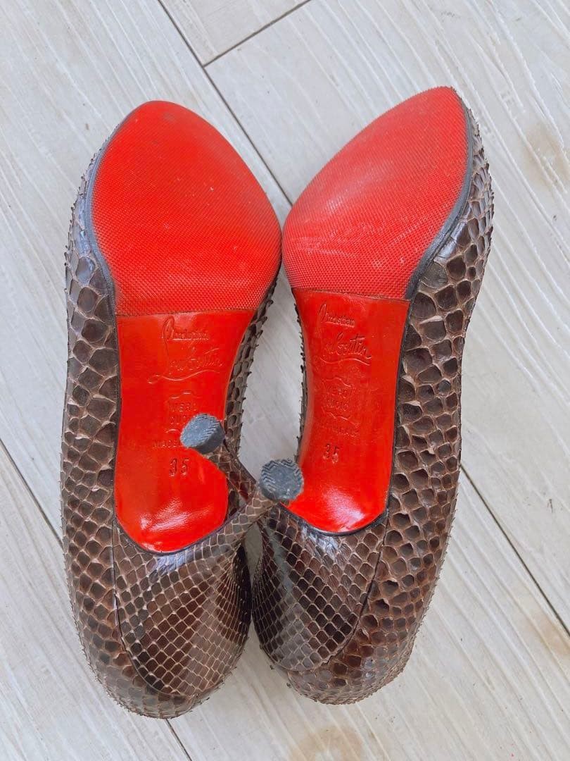 Christian Louboutin Open Toe Python Pumps Size 35 (US 5) Brown Designer Heels