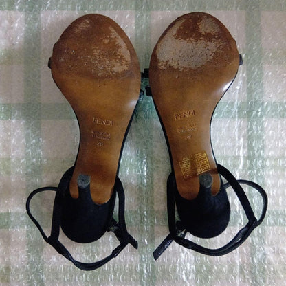 Rare Fendi Black Ankle Strap High Heel Sandals Size 38 (US 7.5-8)
