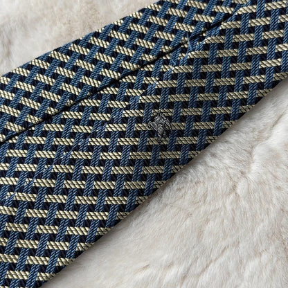Burberry Unused Silk Tie Horse Check Blue Yellow Navy Elegant Condition