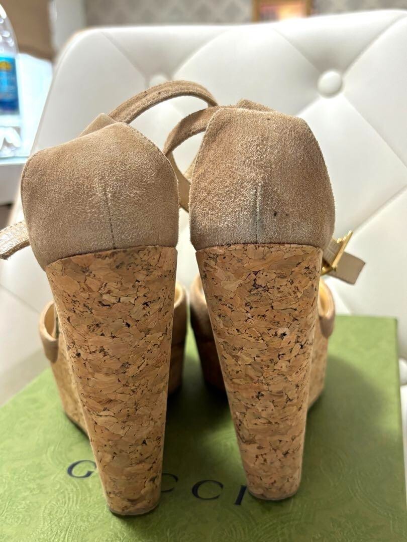 Jimmy Choo Wedge Sole Sandals Open Toe Leather Beige Size 35 US About5 For Women