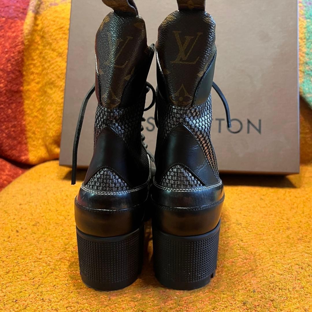 LOUIS VUITTON MA0166 Lauriate Lace up Ankle Boots 39 Black X Metallic silver